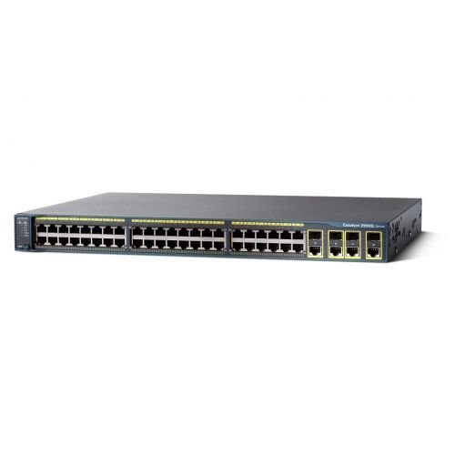 Cisco Catalyst 2960G 48 Port SFP Switch, with 48 Ethernet ports and additional slots for networking.