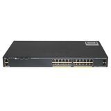 Cisco catalyst managed switch with 24 Ethernet ports and 10/100/1000 Gigabit speeds, in black color.
