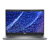 Laptop with a blue and purple abstract design on the screen, on a white background