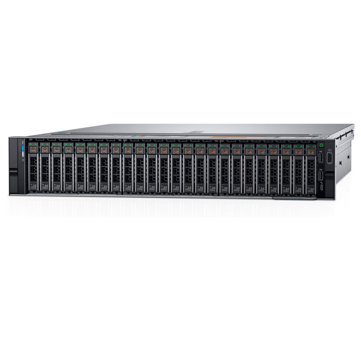 Server rack with multiple drive bays on a white background