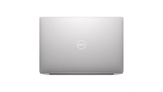 Silver Dell laptop on a white background