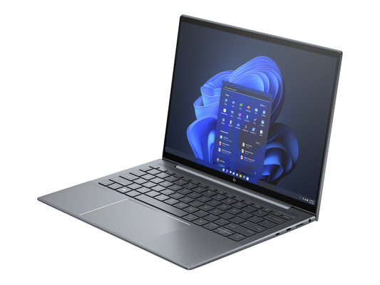 Open laptop with a blue-themed desktop on a white background