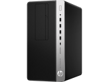 HP desktop computer tower on a black background