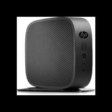 HP mini desktop computer in black with a textured front panel and visible HP logo, shown on a white background with a black border.