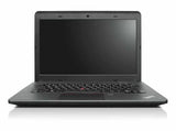 A black Lenovo ThinkPad laptop shown open from the front, with the screen turned off, on a clean white background.