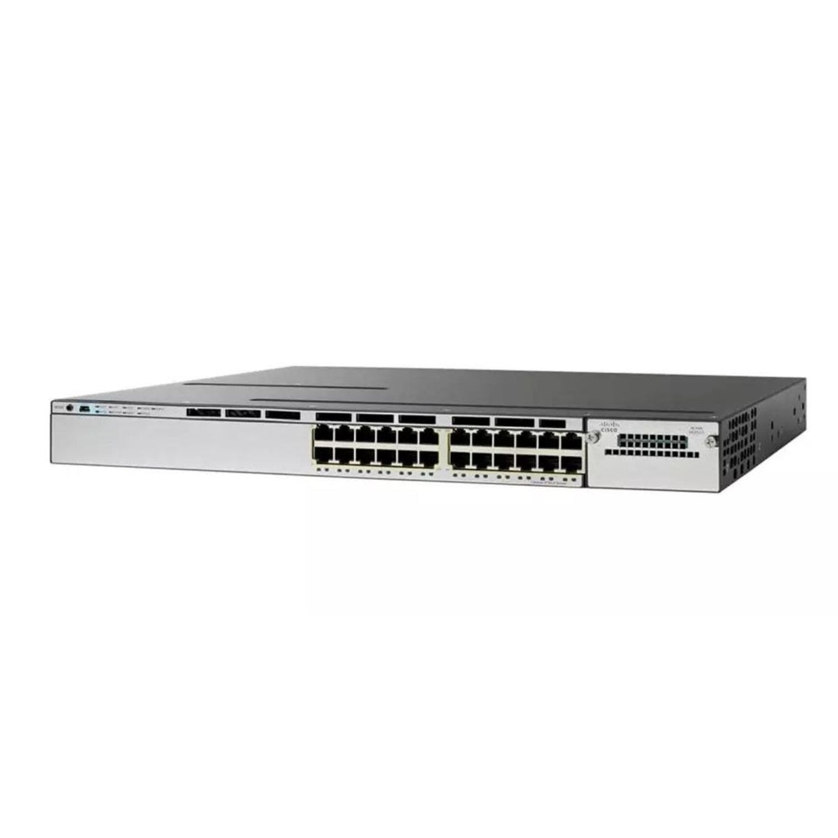 Cisco Catalyst 24Port Ethernet Managed Switch without SFP, displaying 24 ports and a gray metal casing.