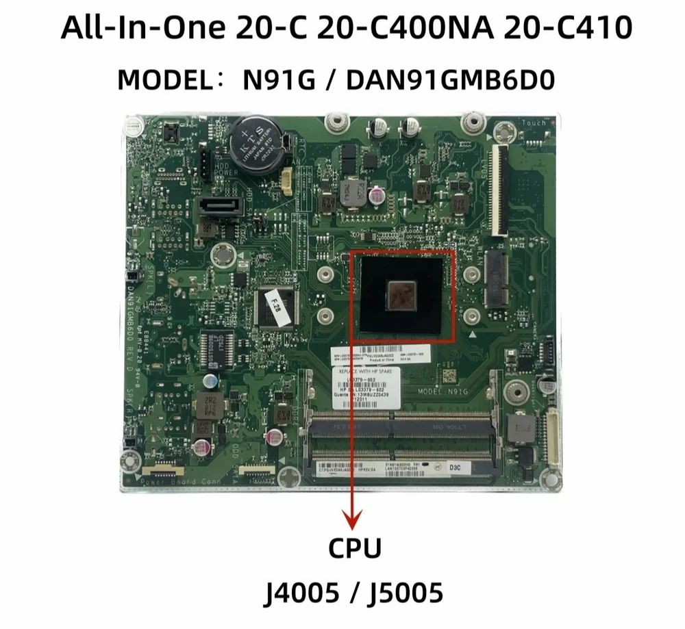 HP L03379-002 Motherboard — J4005, DDR4, HP 20-C / AIO Series