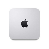 The image shows a white Apple Mac Mini A1347 with a black Apple logo on the front.
