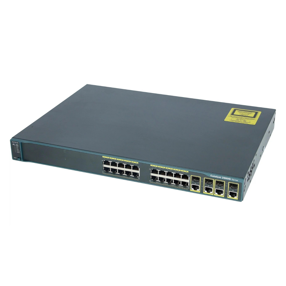 Cisco Catalyst 2960G 20x GE 4x 1G SFP LAN Base Managed Switch, in gray color with multiple Ethernet ports and a yellow Cisco logo.