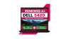 A black Dell 5420 laptop shown open on a white background with a pink and red promotional graphic behind it. The screen displays 'RENEWED A+ DELL 5420 Intel Core i5 11th Generation' with mountain scenery and contact details for call and WhatsApp.