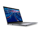 A silver laptop computer shown at an angle with its screen turned on, displaying a blue and orange abstract light pattern, set against a plain white background.