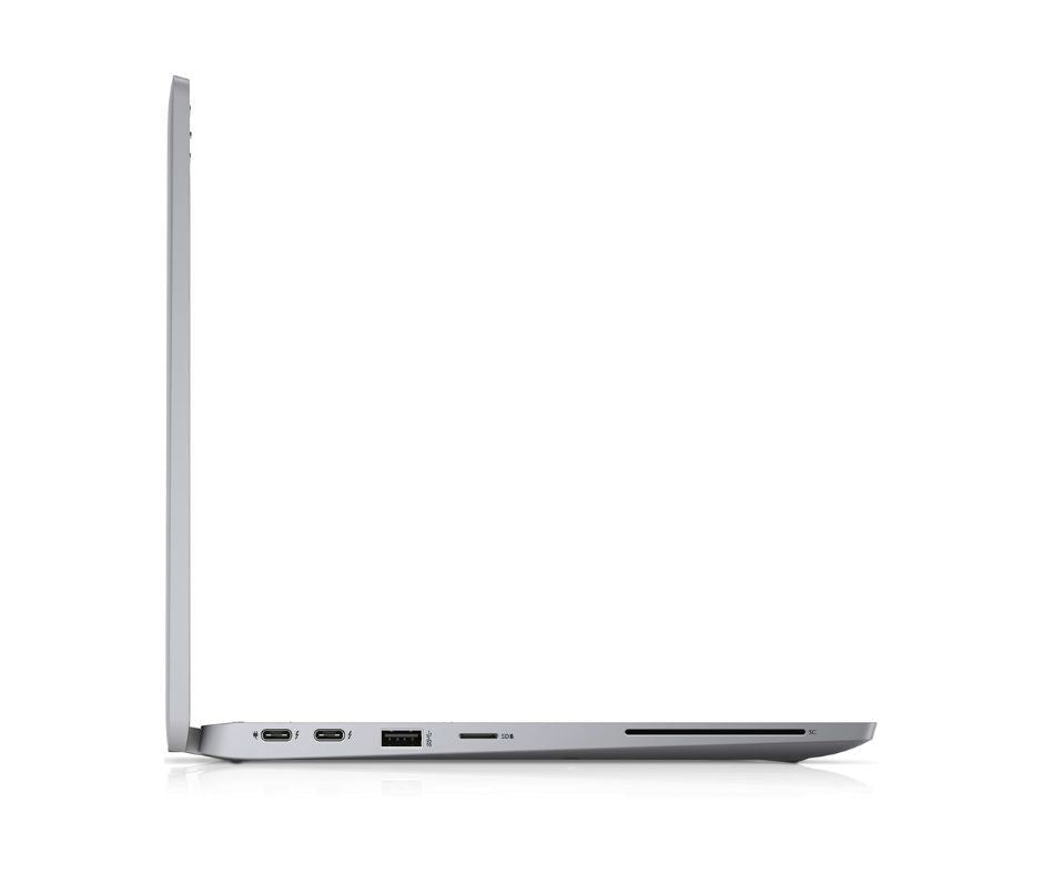 A silver laptop shown in a side profile view, open at a slight angle, on a clean white background.