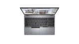 A silver and black laptop shown from a top-down perspective on a plain white background, with its screen open displaying a building rendering.
