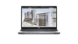 A silver Dell laptop shown from the front on a plain white background, with its screen on and displaying a 3D architectural modeling interface.
