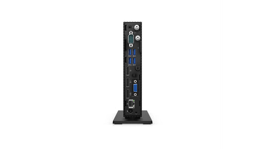 Black computer peripheral device with ports on a white background