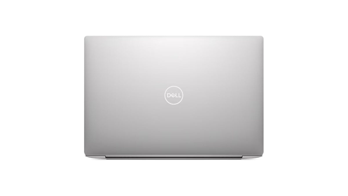 Silver Dell laptop on a white background