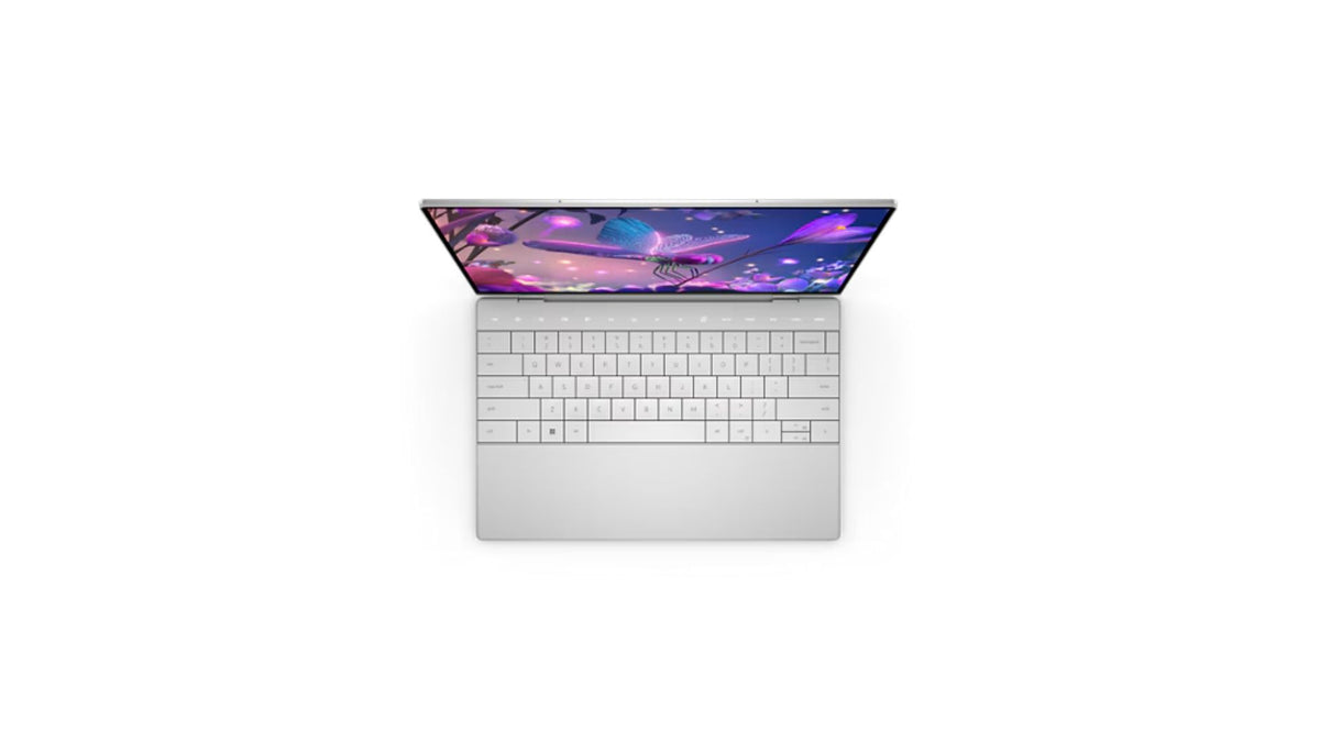 Laptop with a colorful display on a white background