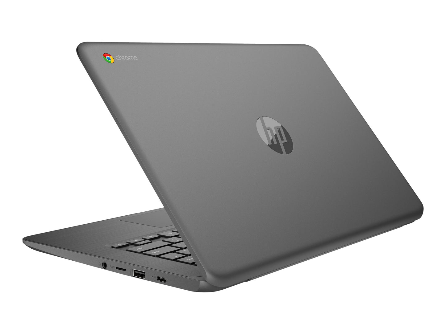 Gray HP laptop on a white background