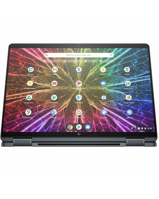 Laptop with a colorful display on a white background