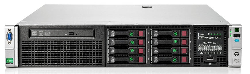 HP ProLiant DL380p G8 server computer with multiple drive bays and system components visible.