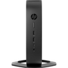 HP Thin Client T740 standing upright on a flat surface with its front panel visible, showing the HP logo, ports, and displays.