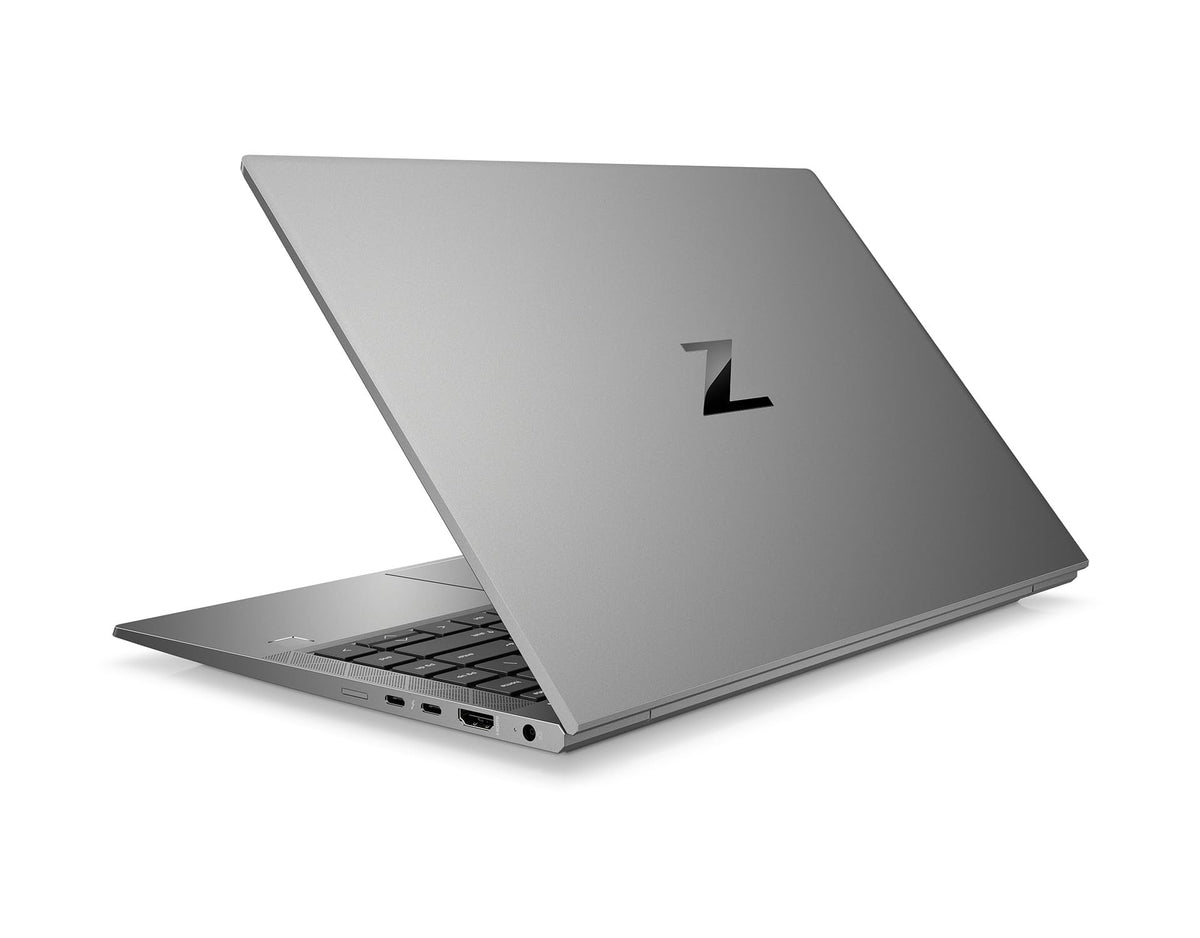 Silver laptop with a logo on a white background