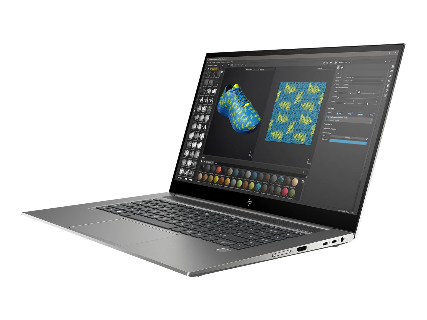 Laptop displaying a design software on a white background