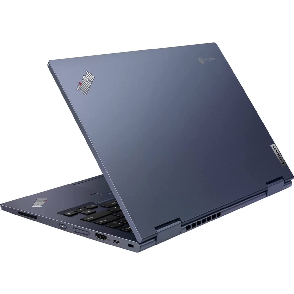 Open laptop with ThinkPad logo on a white background