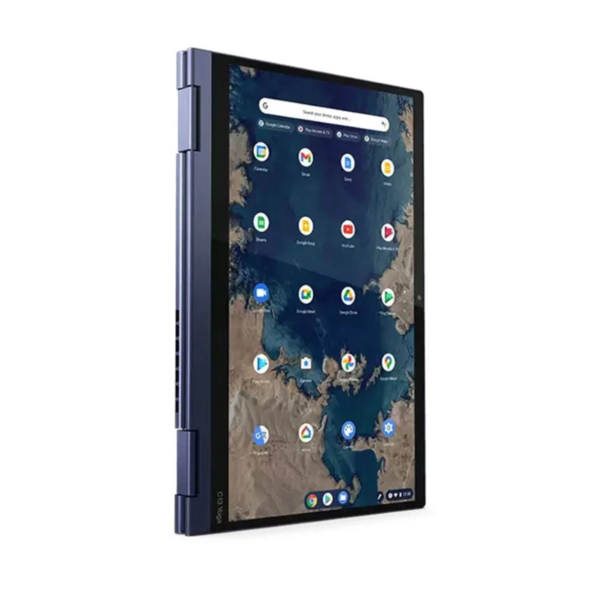 Foldable device with a tablet screen displaying app icons on a white background