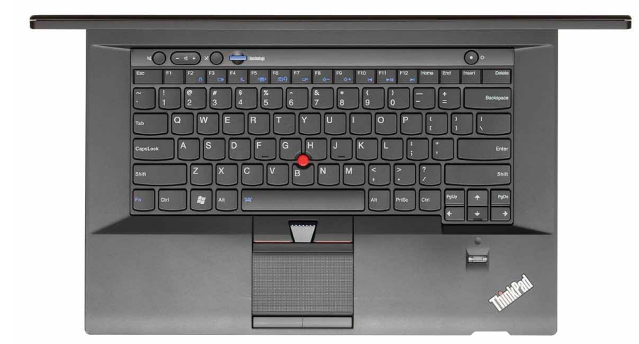 ThinkPad laptop with keyboard and trackpad on a white background