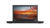 A black Lenovo ThinkPad laptop shown open against a plain white background, with the screen on and displaying a sunset beach scene with flying birds.