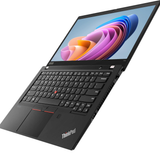 ThinkPad laptop with colorful display on a white background