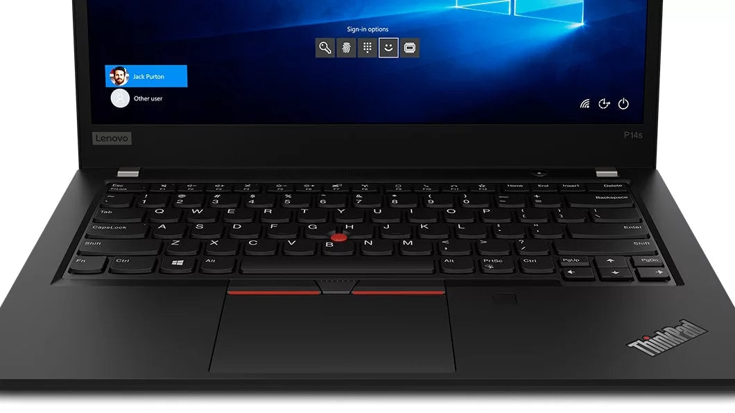 Lenovo ThinkPad laptop with a black keyboard and visible brand logo on a white background
