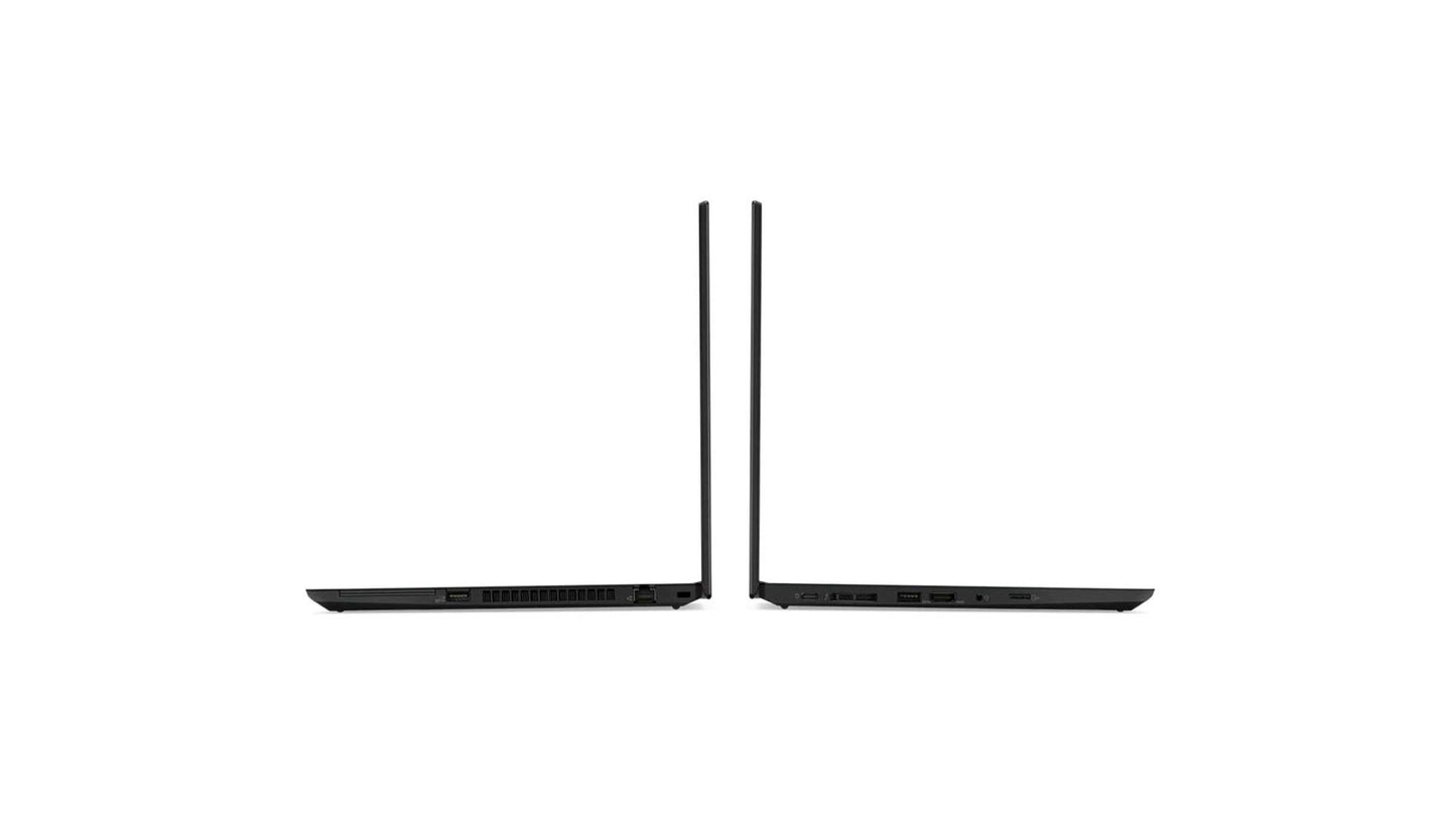 Two black computer monitors on a white background