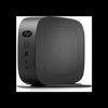 HP All-in-One Mini PC in black, featuring a textured front panel, a side profile with ports, and the HP logo, shown on a white background with a black border.