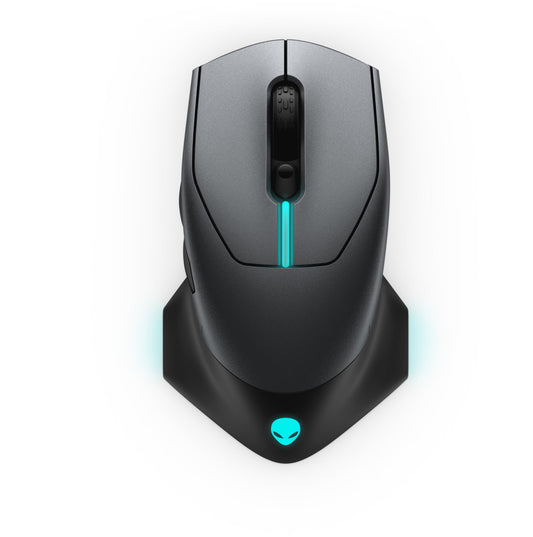 ALIENWARE AW610M Gaming Mouse with customizable RGB lighting, shown in black color with a wired connection.